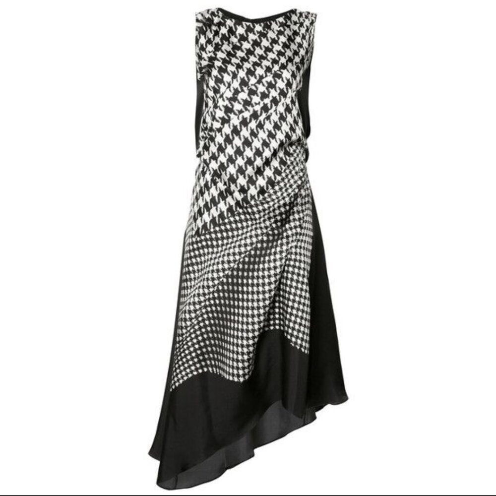 Monse Asymmetrical Black White Hounds Tooth Style Sleeveless Dress, Size Small - Picture 4 of 9